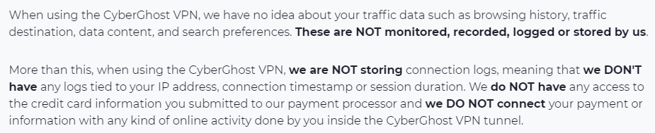 CyberGhost logging policy