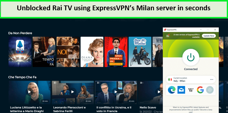  ExpressVPN è un servizio di rete privata virtuale (VPN) che consente agli utenti di accedere a contenuti online in modo sicuro e anonimo. Rai TV è un servizio di streaming online che offre una vasta gamma di contenuti televisivi italiani, tra cui programmi, film e serie TV. Utilizzando ExpressVPN, gli utenti possono accedere a Rai TV da qualsiasi parte del mondo in cui il servizio è disponibile, 