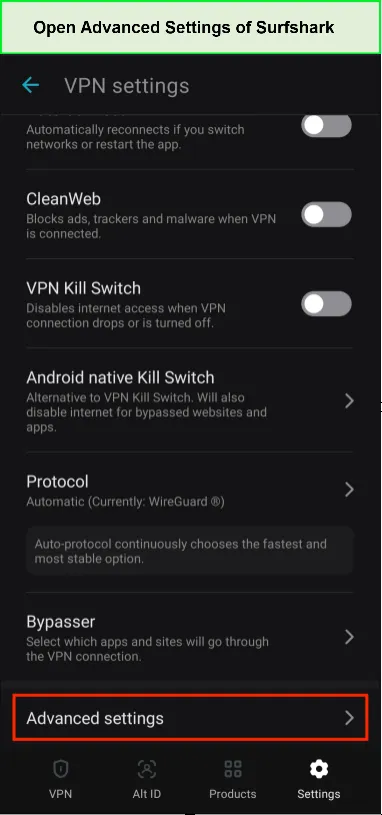 advanced-settings-in-surfshark-android-app-in-USA