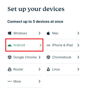 click-android-from-expressvpn-dashboard