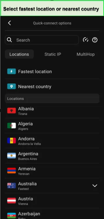 select-the-fastest-and-nearest-server-on-surfshark-for-android-in-USA