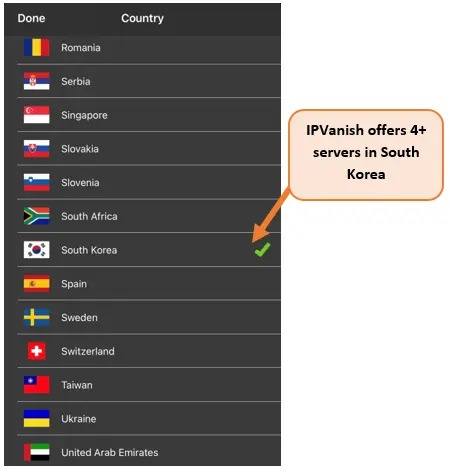 IPVanish-connected-to-South-Korean-servers,-emphasizing-its-local-server-options.