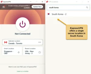 ExpressVPN-connected-to-a-South-Korean-server,-emphasizing-its-regional-server-availability.
