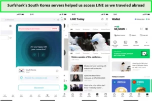 Surfshark-being-used-with-the-Line-app,-demonstrating-its-functionality-with-Korean-services.