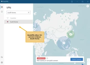 NordVPN-connected-to-a-South-Korean-server,-demonstrating-its-local-server-access.