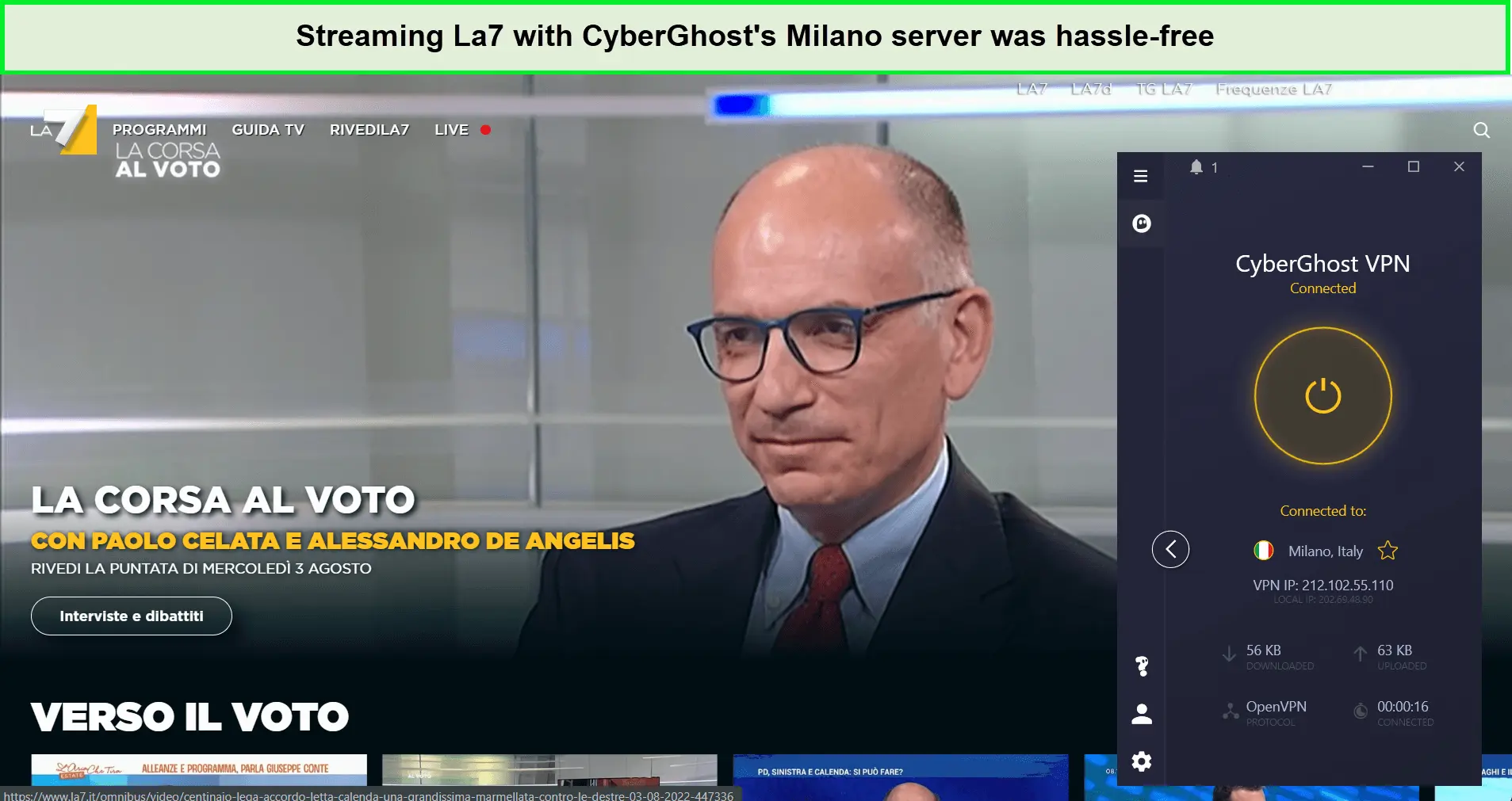 cyberghost-unblocked-La7-with-Italy-server