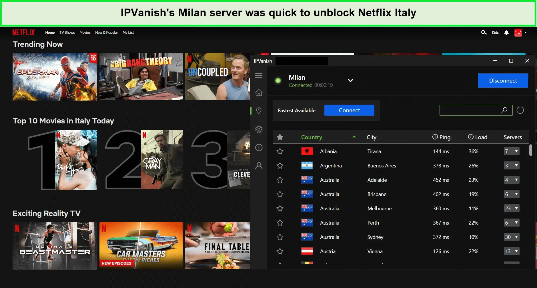 ipvanish-unblocked-netflix-with-milan-server-of-Italy