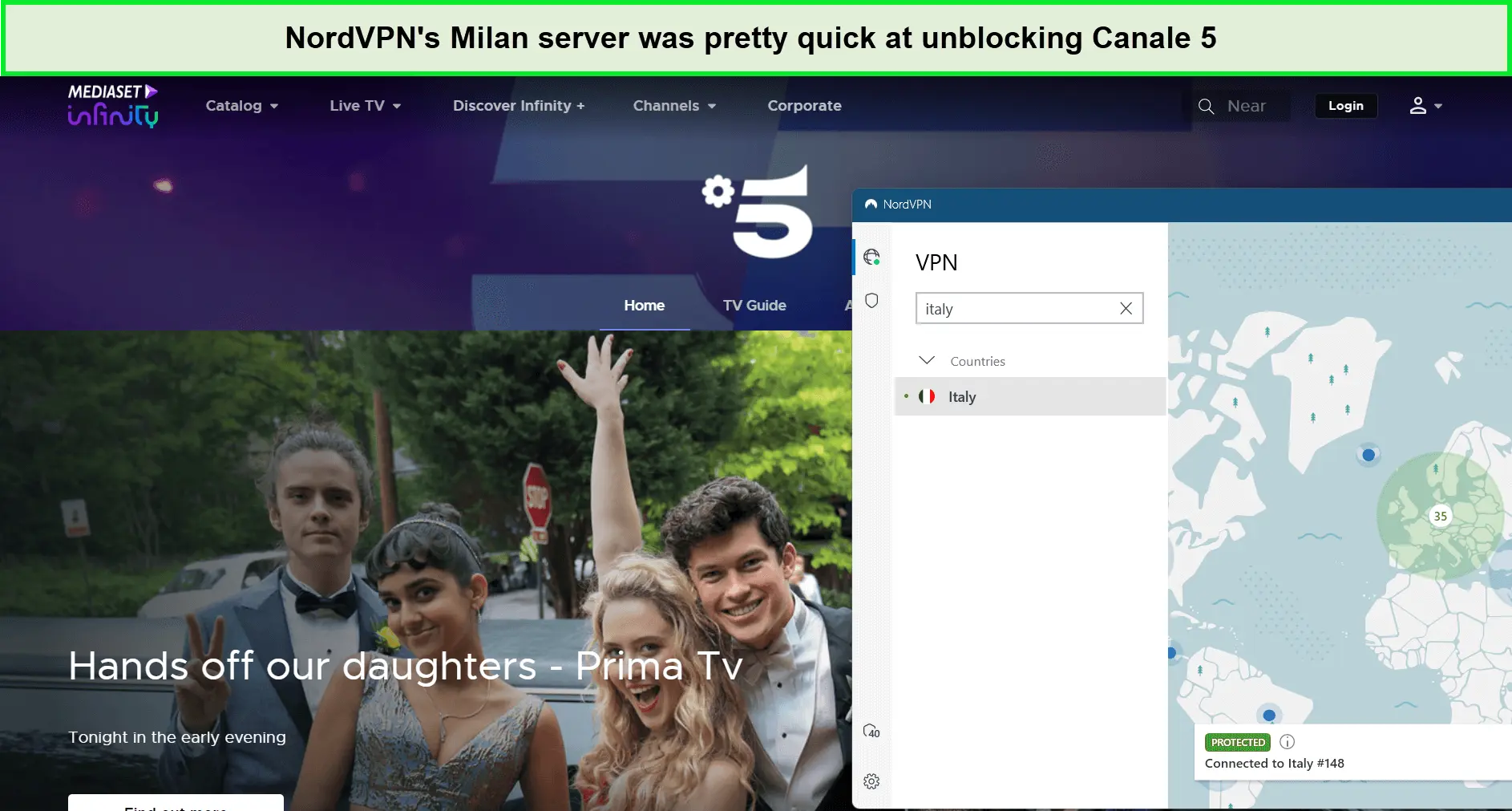 nordvpn-unblocked-canale-5-with-Milan-servers-of-Italy