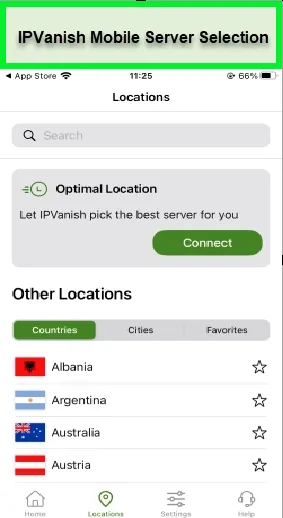 IPVanish-mobile-app-showing-server-locations-and-optimal-connection-feature