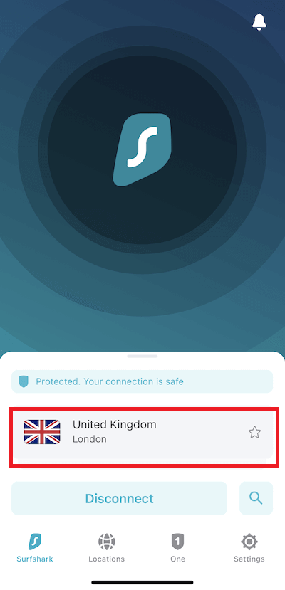  Pantalla de inicio de la aplicación Surfshark para iOS in - Espana 